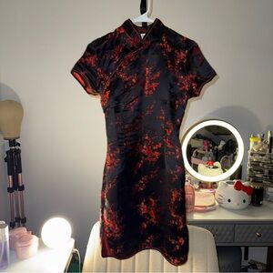 Chinese Mini Black and Red Floral Dress